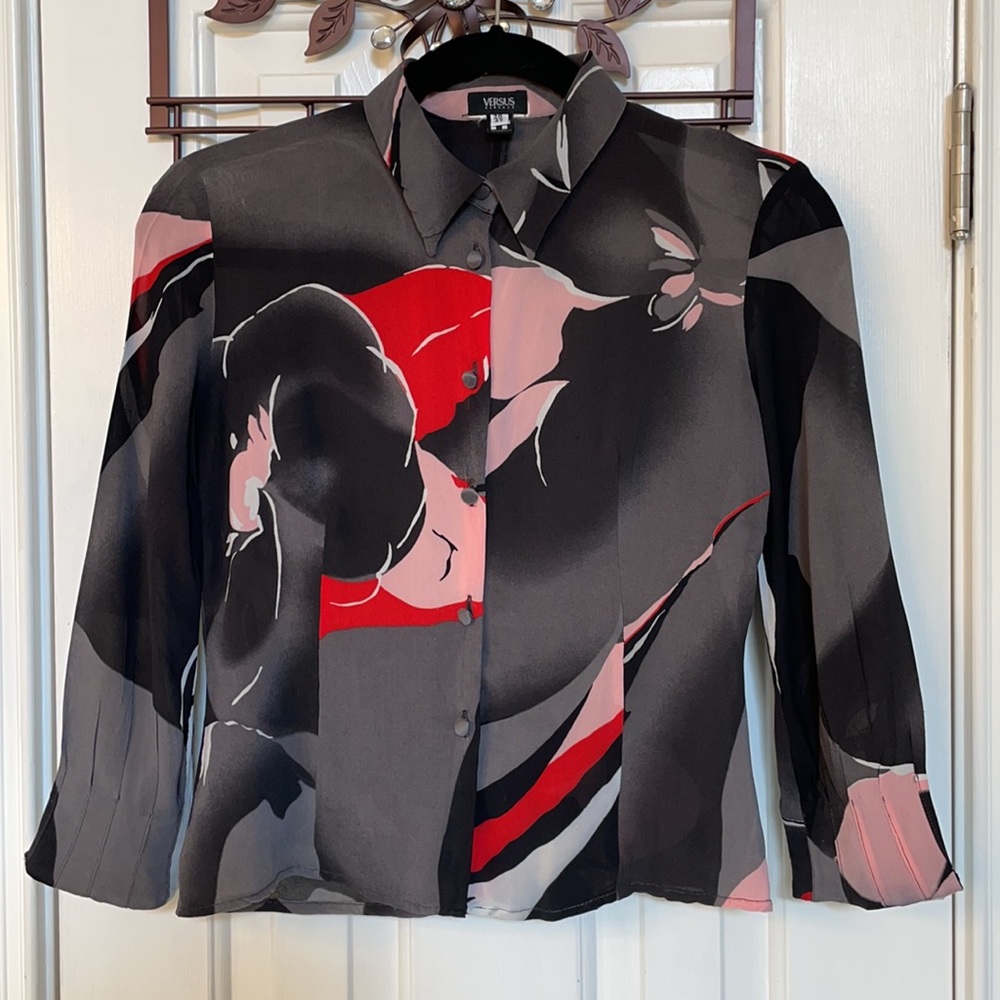 Versace Black Multicolor Silk Blouse